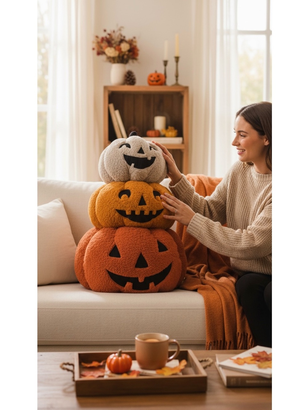 NWT Cupcakes & Cashmere Stacked Pumpkin Pillow Fall Halloween